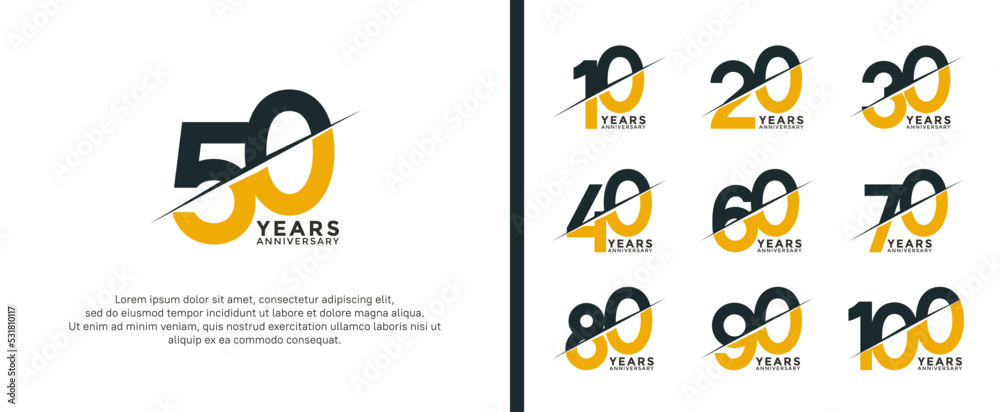 Wall mural set of anniversary logotype black and yellow color on white background for celebration moment