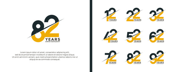 set of anniversary logotype black and yellow color on white background for celebration moment