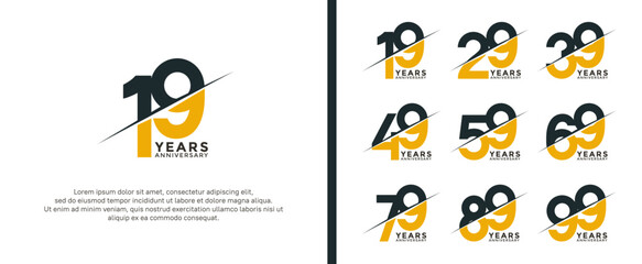 set of anniversary logotype black and yellow color on white background for celebration moment