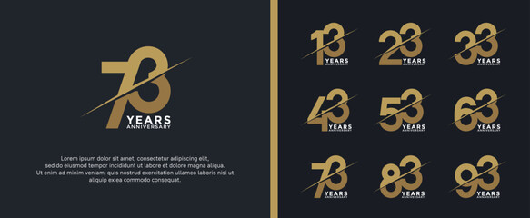 set of anniversary logotype golden color on black background for celebration moment