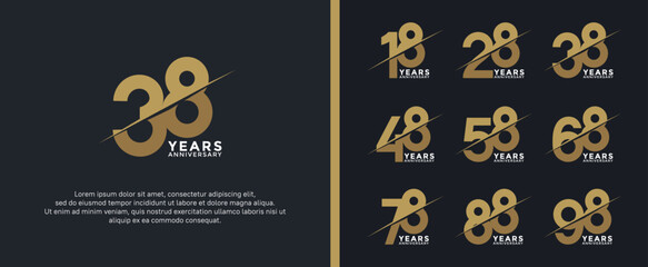 set of anniversary logotype golden color on black background for celebration moment