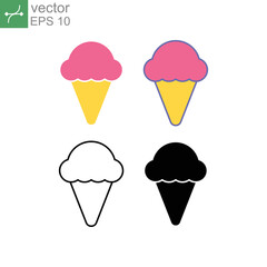Tasty ice cream in waffle cone with strawberry flavor. Freshness Sweet dessert food. beach tropical vacation symbol. Cone, food, ice on summer icon Vector illustration design on white background EPS10
