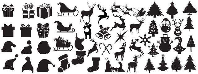 Set of winter and christmas silhouettes. Christmas collection. Christmas Vector Icon Set.