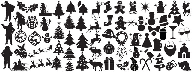 Set of winter and christmas silhouettes. Christmas collection. Christmas Vector Icon Set.