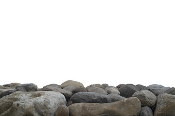Piled up boulders, close up rocks, white cutout background