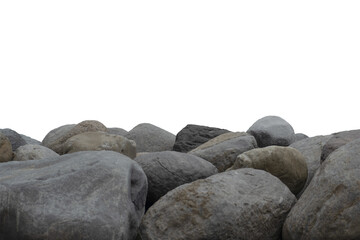 Piled up boulders, close up rocks, white cutout background