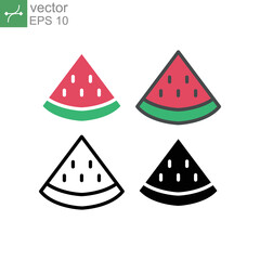 Fresh Ripe Watermelon in slices for feeling summer time. Fresh red melon slice with seeds or ossicles. Food, fruit, melon, summer, water, icon. Vector illustration. Design on white background EPS10