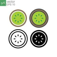 Fototapeta premium Kiwi food organic fruit or Chinese gooseberry half cross section closeup. vegan vegetarian icon silhouette outline color for food apps and website. Vector illustration Design, white background EPS10