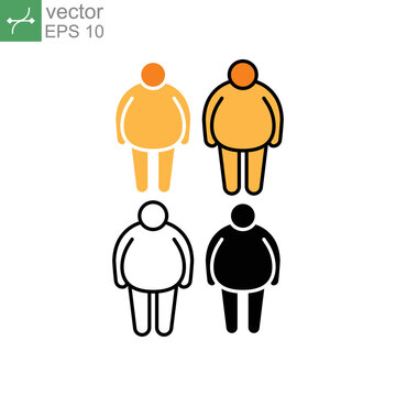 Unhealthy lifestyle with fatness tummy, obesity male silhouette symbol infographic, pictogram in outline, flat, and solid . Overweight man icon. Vector illustration Design on white background EPS 10.