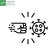 Punching hands to fight coronavirus icon. Fist kicking, fist kick by bacteria for protect virus, Conquer infection disease with hand fist attack. line Vector illustration design,white background EPS10