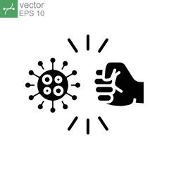 Obraz premium Fist kicking, fist kick by bacteria for protect virus, punching hands to fight coronavirus icon. Conquer infection disease with hand fist attack solid Vector illustration design white background EPS10
