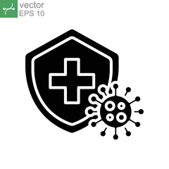 Obraz premium Immune from flu germ icon. virus protection, hygiene shield, bacterial prevention. Stop bacteria and viruses Coronavirus prohibition sign. Solid Vector illustration Design on white background. EPS10