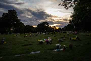 Cemetery Decorated for Memorial Day