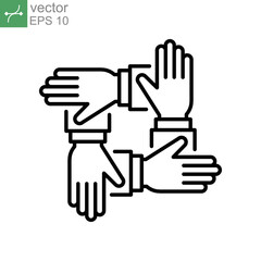 Four hands support each other. concept of teamwork collaboration thin line. Support Business friendship and partnership sign. Alliance cooperation Vector illustration Design on white background EPS10