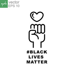 Hand symbol for black lives matter protest in USA to stop violence to black people in U.S. America. Fight for human right Simple pictogram,stroke Vector illustration. Design on white background. EPS10