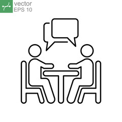People sitting around at the table talking icon. men discussing and has communication. Conference teamwork and partnership. Line, stroke, trendy Vector illustration. Design on white background. EPS10