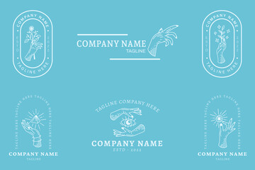 Luxury Silver Logo Mystical Minimalist Symbol Collection Light Blue Style.