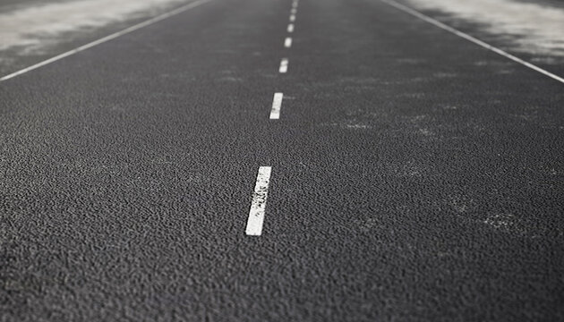 Rough and grunge asphalt road surface. Transport and Travel concept. This image has no blurriness and artifact, only depth of field and road texture. 3D illustration rendering