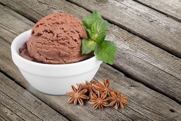 Traditional tasty ice cream dessert in a bowl.