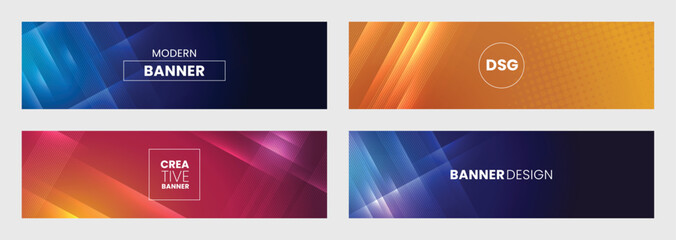 Modern horizontal banner set, background template design for internet. Colorful geometric background design for social network cover, web banner, promotional banner and poster in vector illustration.