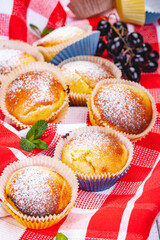 Homemade muffins with raisins and cheese. Close up