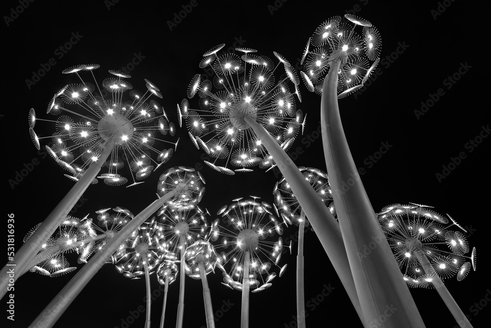 Poster abstract neon glowing flower. bright sparkling background. psychedelic background