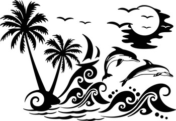 Fototapeta na wymiar Dolphin Silhouette Vector, Dolphin Jump from the Water