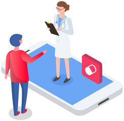 Doctor consulting patient, woman making notes of clients symptoms and pain. Person talking to professional using smartphone and special application. Internet consultation with medical app concept