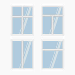 apartment white window frames set isolated vector flat illustration