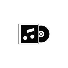 Music disc with cover icon in black flat glyph, filled style isolated on white background