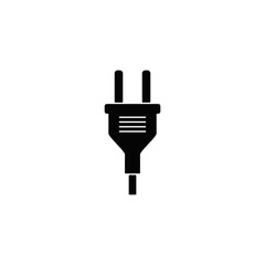 Power plug icon  in black flat glyph, filled style isolated on white background