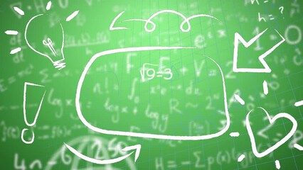 Animation of school supplies over digital data processing - Powered by Adobe