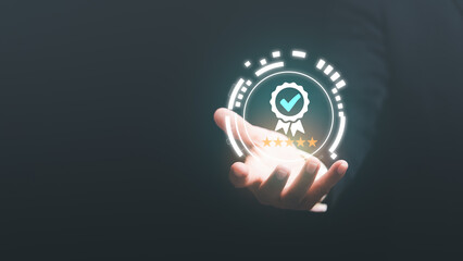 Fototapeta premium standard quality concept business insurance industry certification Product certification management, business people show the best quality assurance for product warranty,satisfaction, service