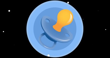 Animation of baby dummy and green lights with white spots on black background - Powered by Adobe