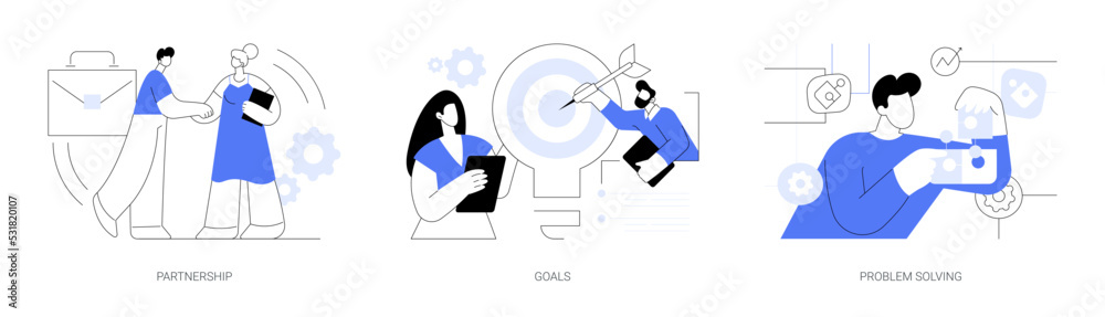 Wall mural cooperation and teamwork abstract concept vector illustrations.