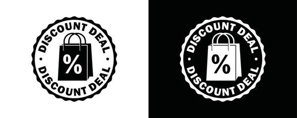 Discount deal with shopping bag symbol icon vector. Shop bag with percent for discount modern logo design