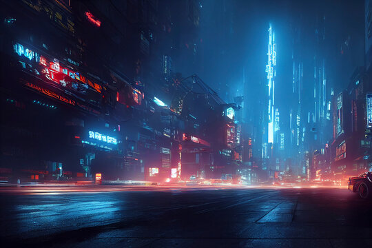 Cyberpunk City, Futuristic Scene Illustration