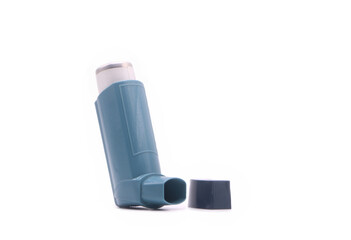 Asthma inhaler with cartridge for breathing disease treatment on white background