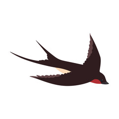 Flying swallows flat illustration. Cartoon birds flock in fight with different poses isolated vector illustration. Wildlife and fauna concept