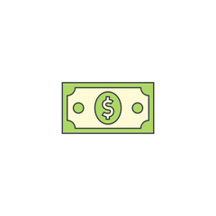 Banknote money icon in color, isolated on white background 