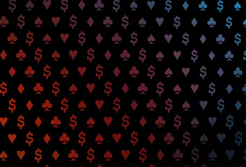 Dark blue, red vector template with poker symbols.