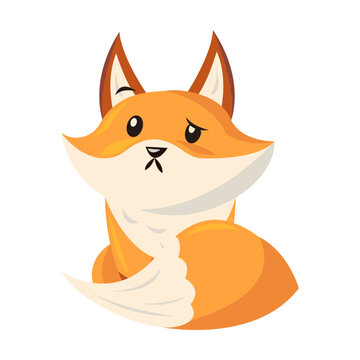Funny cartoon red fox with emotion. Animal smiling, crying, laughing, sleeping, feeling happy, angry, sad. Vector illustration