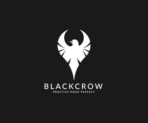 raven crow logo design isolated on black background