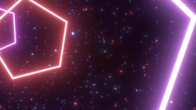 Geometric Pentagon Shape Neon Light Tunnel Roller Coaster Fly Through - 4K Seamless VJ Loop Motion Background Animation
