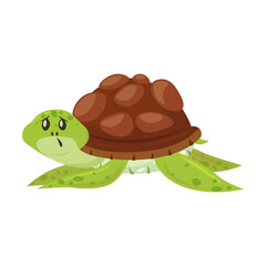 Cute happy turtle. Funny cartoon character enjoying leisure. Flat vector illustration for animals or wildlife concept