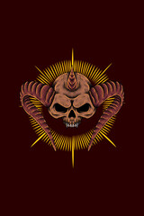 Horned head skull vector illustration