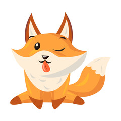 Animal smiling. Vector illustration. Funny cartoon red fox with emotion