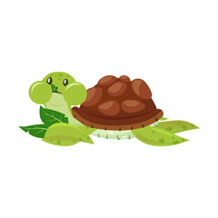 Cute happy turtle. Funny cartoon character eating, enjoying leisure. Flat vector illustration for animals or wildlife concept
