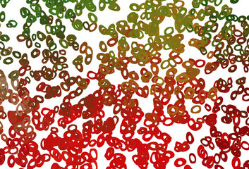 Light Green, Red vector background with bubbles.