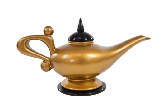 Golden magical genie lamp isolated.